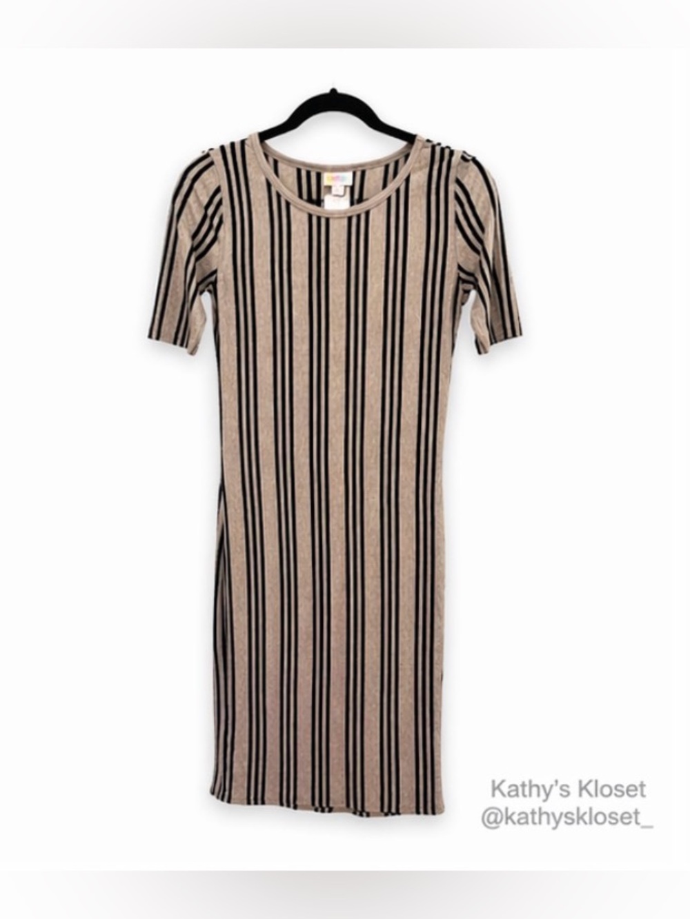LuLaRoe Gray and Black Vertical Stripe Midi Dress
